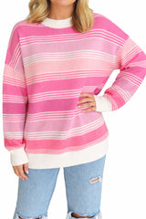 Women'S Colorful Striped Crew Neck Sweater