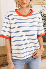 Women's Color Block Short Sleeve Striped T Shirt