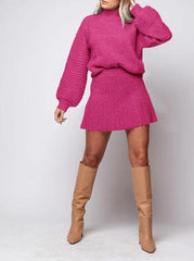 Women's Ribbed Sweater Two Piece Skirt Sets