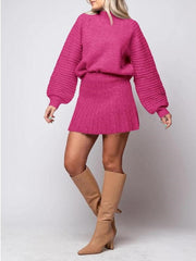 Women's Ribbed Sweater Two Piece Skirt Sets