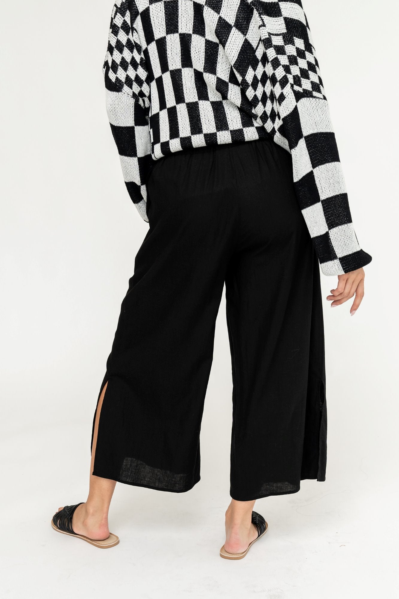 Women's Drawstring Wide Leg Side Slit Pants