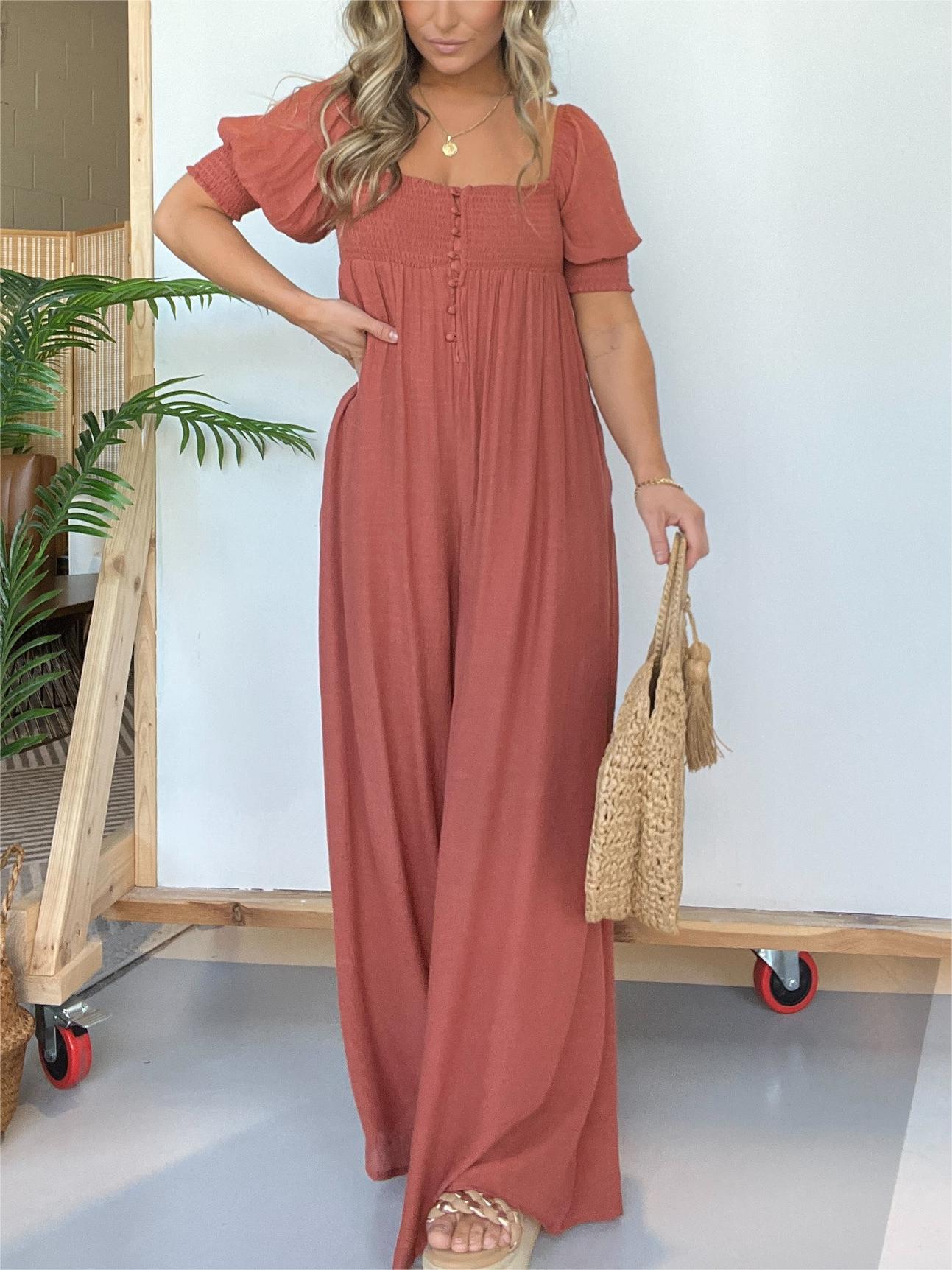 New Bubble Sleeve Ruffled Jumpsuit