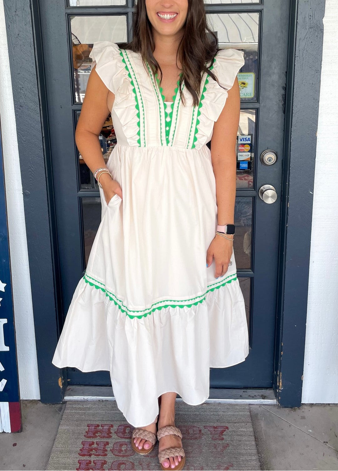 Women's V-Neck Ruffle Sleeve Maxi Dress