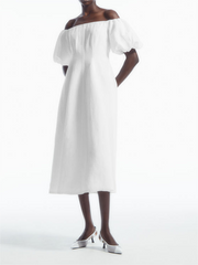 Fluttering Strapless Puffy Sleeve Dress