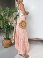 Ditsy Mini Cut Out Top and Floral Printed Maxi Skirt Set