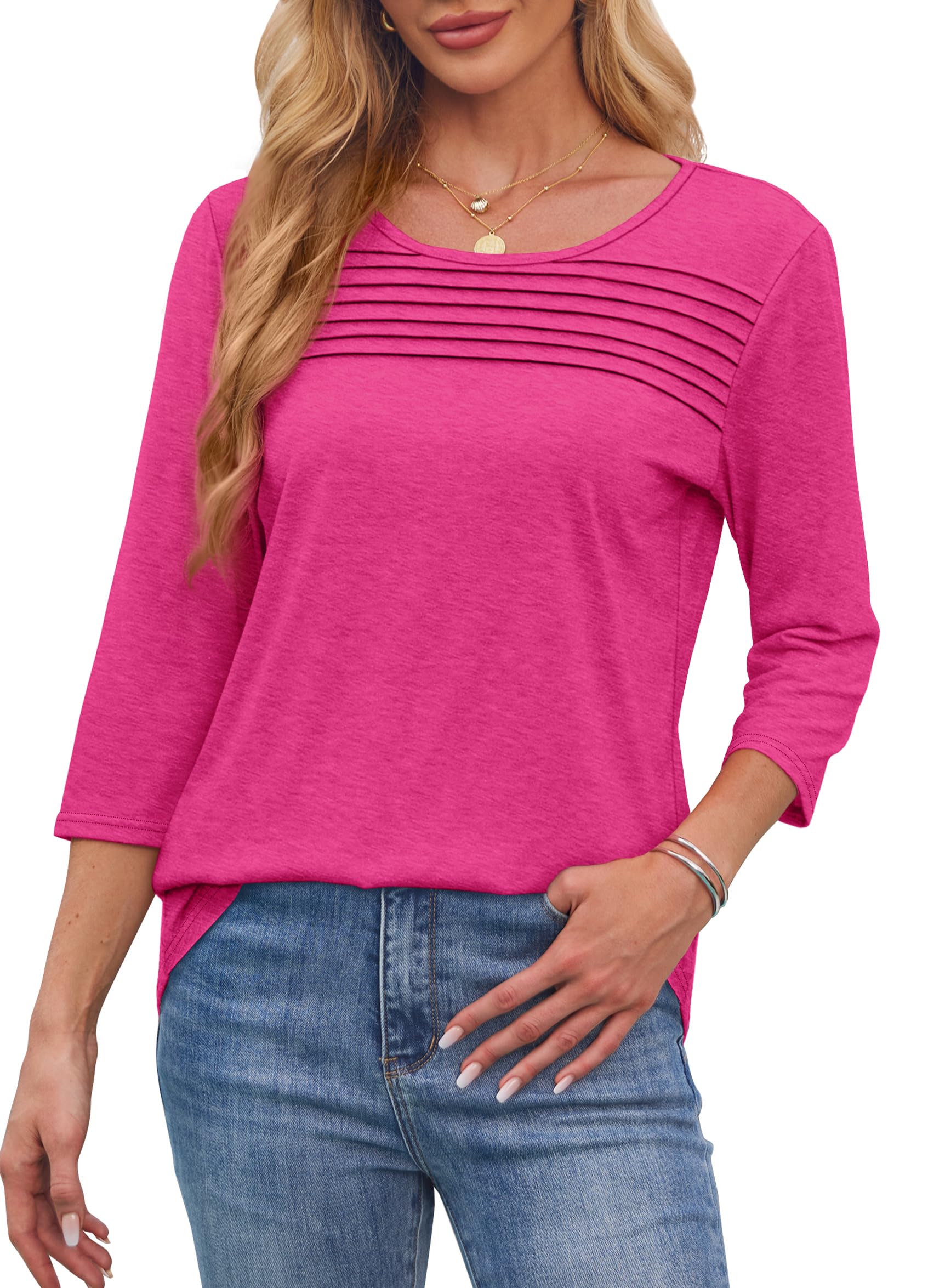 Hot Sale - 3/4 Length Sleeve Top Pleated Front T-Shirt