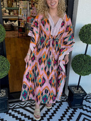 Women's Mixed Color Dress with Drawstring