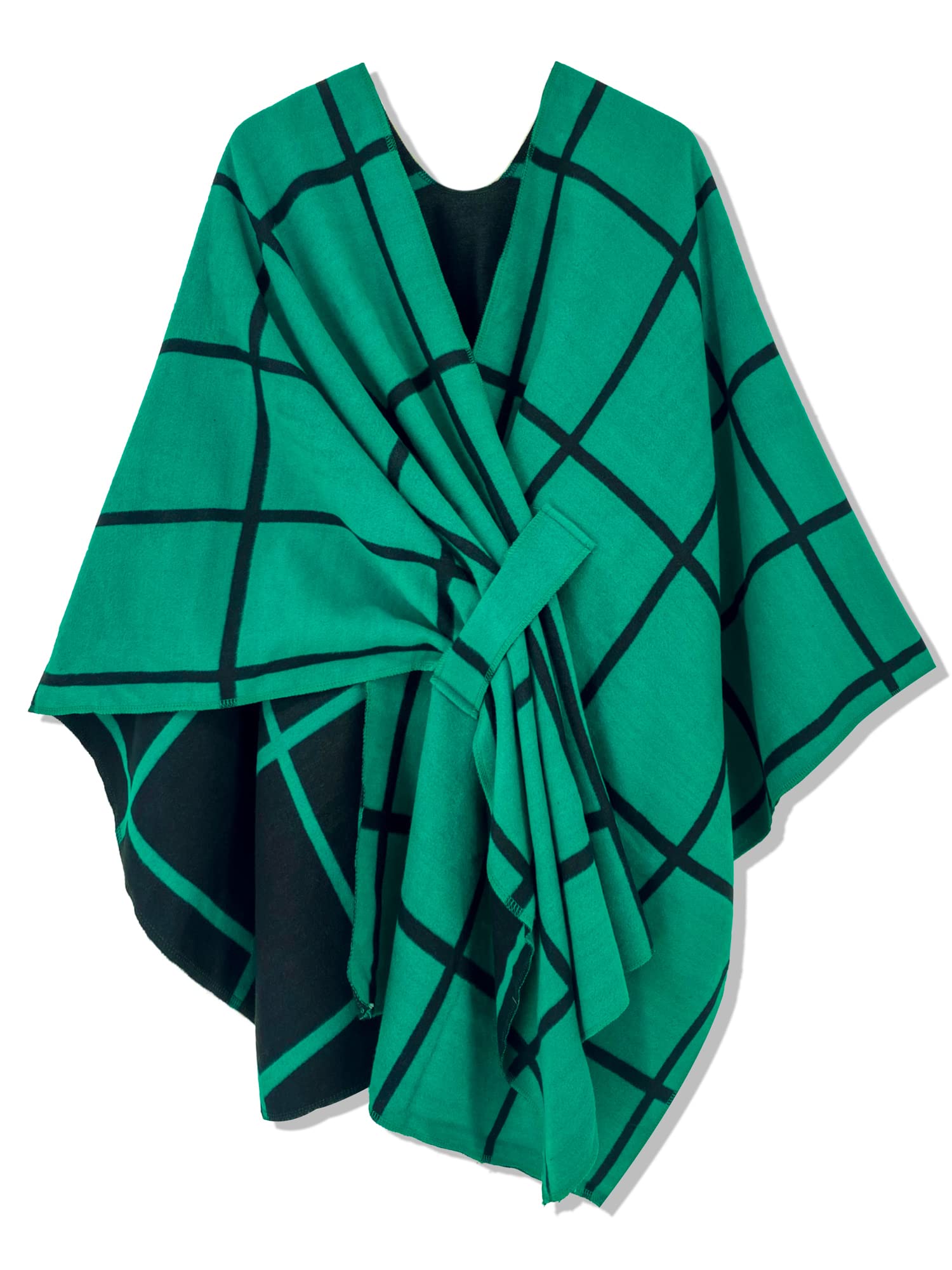 Women's Windowpane Reversible Capes Cardigan Shawls