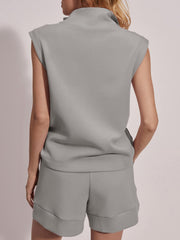 Women's Summer Half Zip Sleeveless Two-Piece Shorts Set