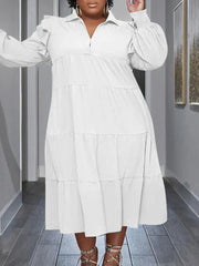 Flounced Sleeve Plus Size Turndown Collar Dress