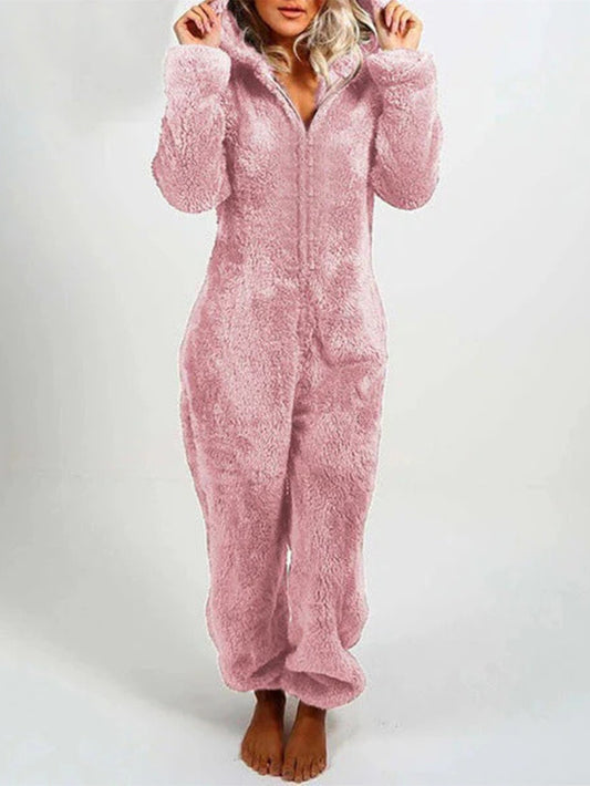 Women's Pajamas Furry Zipper Jumpsuit Hooded Pajamas