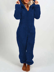 Women's Pajamas Furry Zipper Jumpsuit Hooded Pajamas