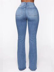 Women's Button Fly Booty Shaping High Waist Flare Jeans