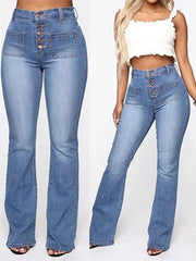 Women's Button Fly Booty Shaping High Waist Flare Jeans