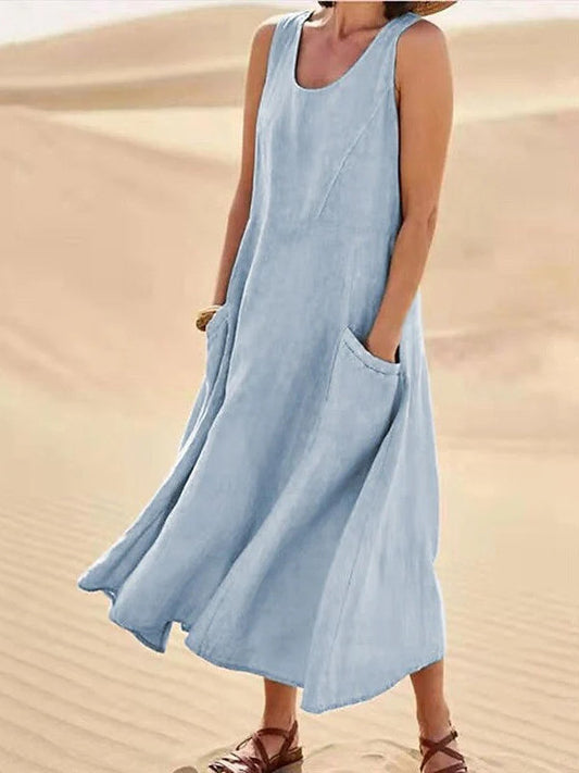 Women's Sleeveless Cotton And Linen Dress