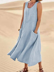 Women's Sleeveless Cotton And Linen Dress