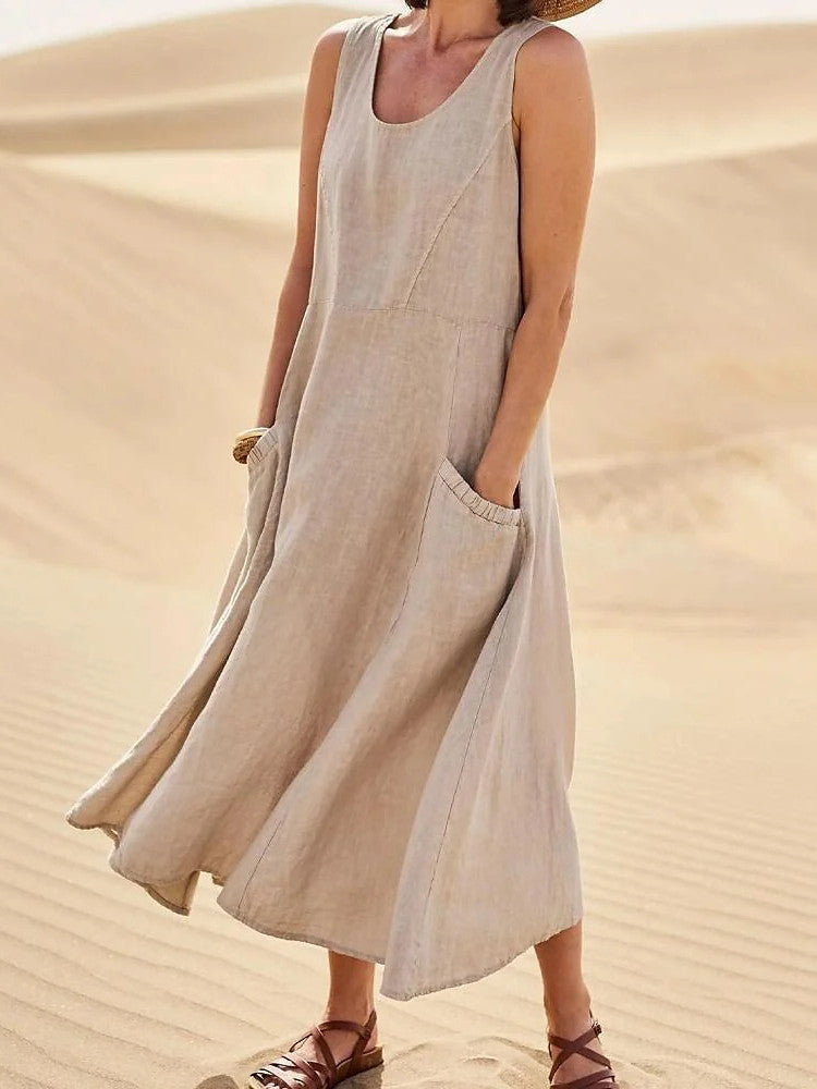 Women's Sleeveless Cotton And Linen Dress