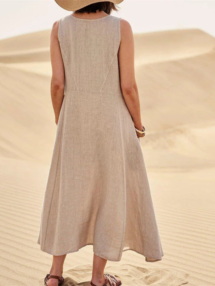 Women's Sleeveless Cotton And Linen Dress
