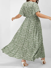 Flutter Sleeve Ditsy Floral Split Maxi Dress