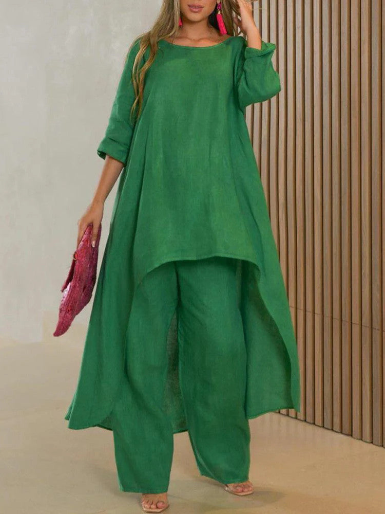 Solid Color Casual Long Sleeve Two Piece Suit