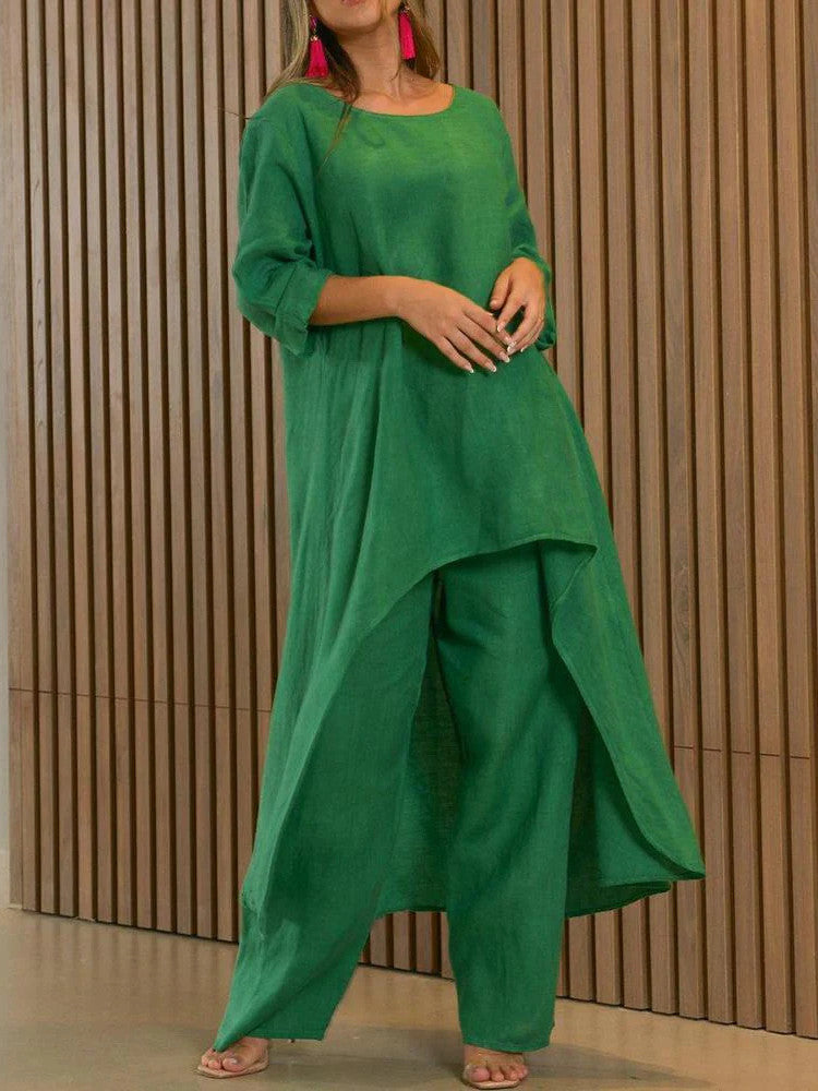 Solid Color Casual Long Sleeve Two Piece Suit