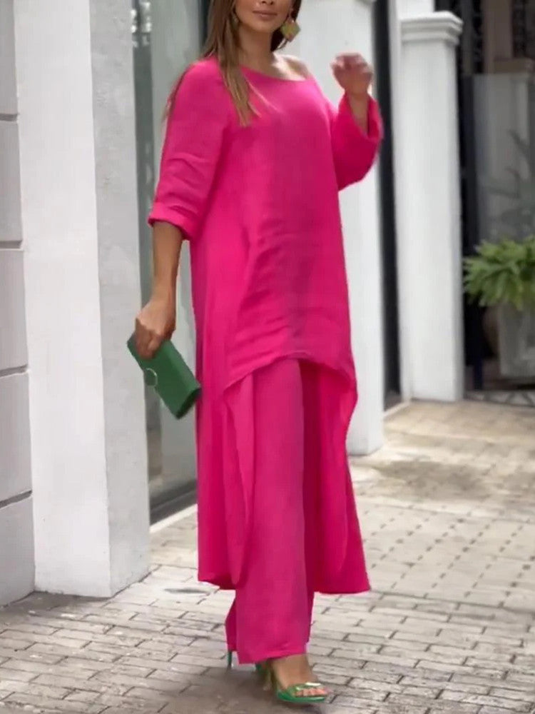 Solid Color Casual Long Sleeve Two Piece Suit