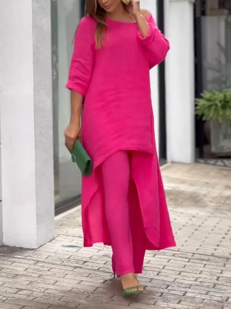 Solid Color Casual Long Sleeve Two Piece Suit