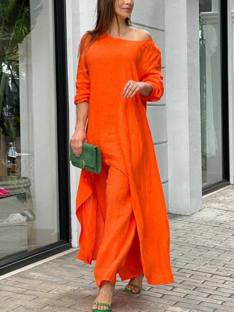 Solid Color Casual Long Sleeve Two Piece Suit