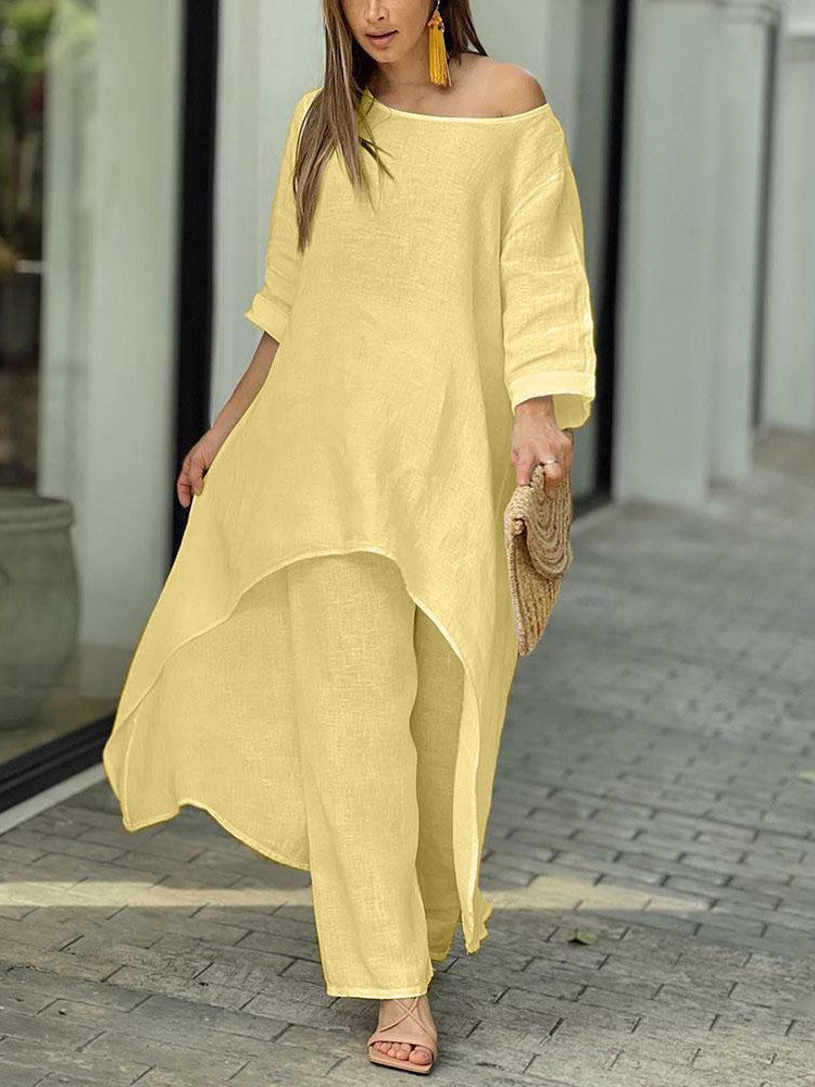 Solid Color Casual Long Sleeve Two Piece Suit