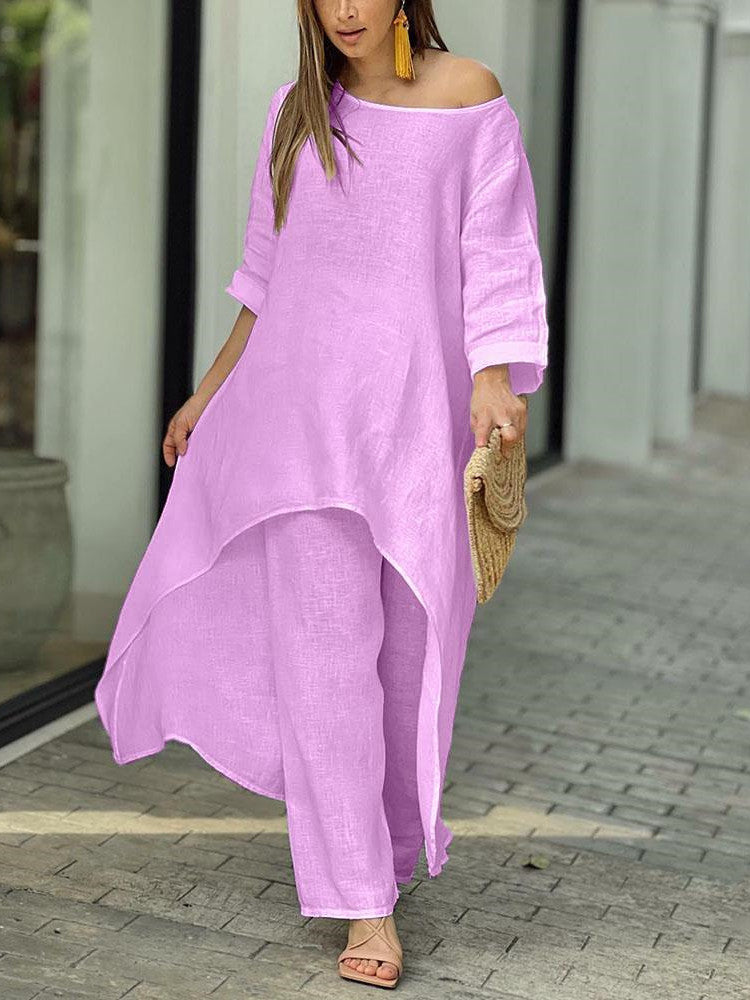Solid Color Casual Long Sleeve Two Piece Suit