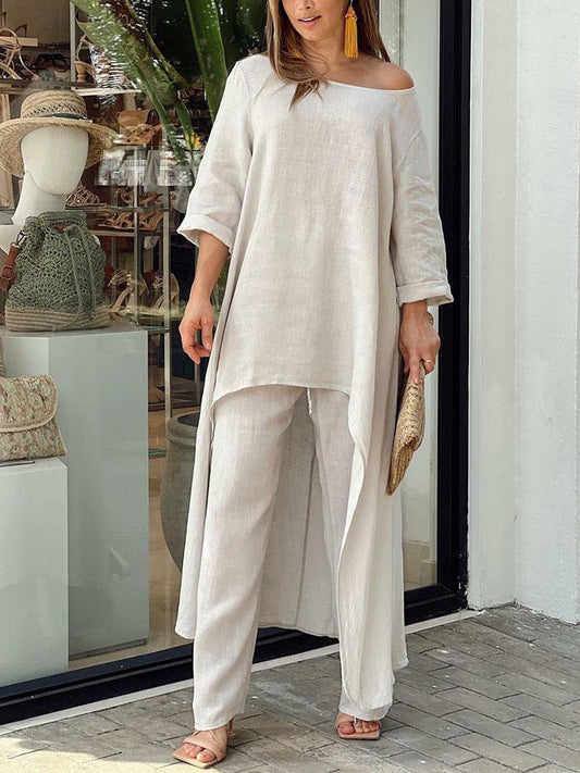 Solid Color Casual Long Sleeve Two Piece Suit