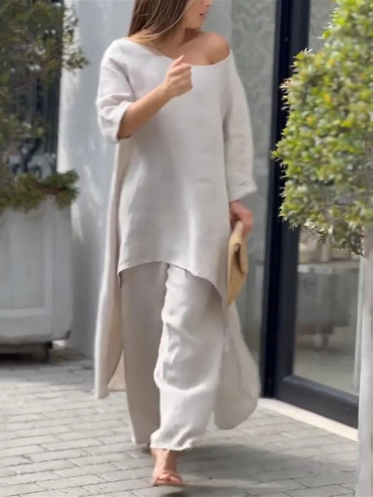 Solid Color Casual Long Sleeve Two Piece Suit