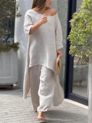 Solid Color Casual Long Sleeve Two Piece Suit