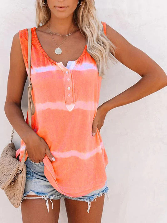 Summer Tie-Dye Striped Sleeveless Tank Top