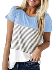 Striped Panel Crew Neck Short Sleeve Casual T-Shirt