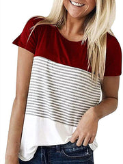 Striped Panel Crew Neck Short Sleeve Casual T-Shirt