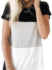 Striped Panel Crew Neck Short Sleeve Casual T-Shirt