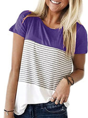 Striped Panel Crew Neck Short Sleeve Casual T-Shirt