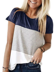 Striped Panel Crew Neck Short Sleeve Casual T-Shirt