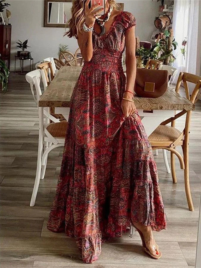 Women's V-neck Bohemian Long Dress