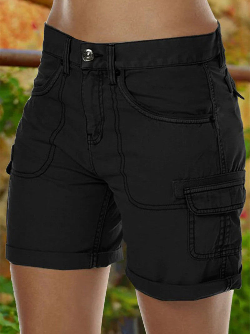 Solid Stitch Trim Roll Hem Shorts