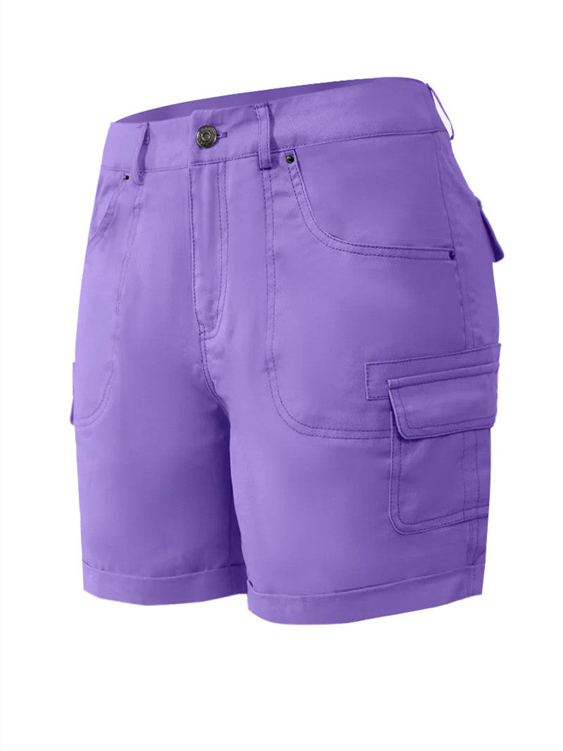 Solid Stitch Trim Roll Hem Shorts
