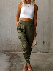 Women's Satin High Waist Pocketed Joggers