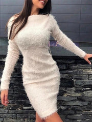 Women's Fashion Plush Sexy Waist Hugging Long Sleeve Dress