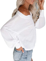 Women's  Oversized Off The Shoulder V Neck Pullover Sweater