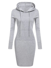 Women's Slim Casual Long Sleeve Pullover Pocket Knee Length Hoodie Dress
