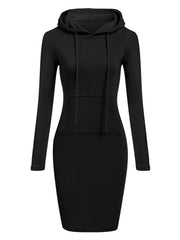 Women's Slim Casual Long Sleeve Pullover Pocket Knee Length Hoodie Dress