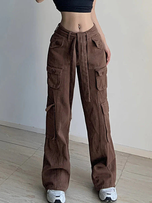 High-waisted multi-pocket straight overalls