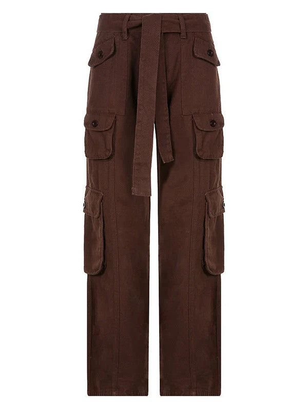 High-waisted multi-pocket straight overalls