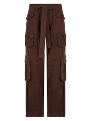 High-waisted multi-pocket straight overalls